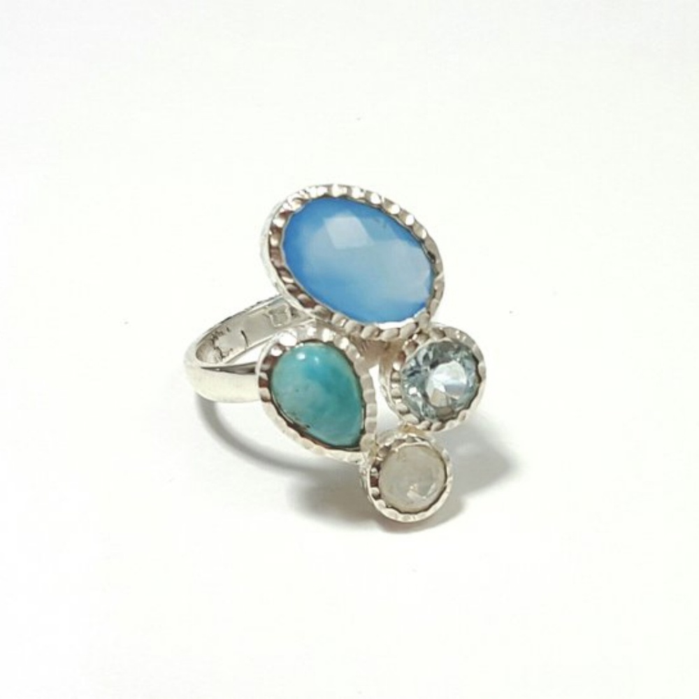 Moonstone, Chalcedony, Larimar, Blue Topaz, Ring